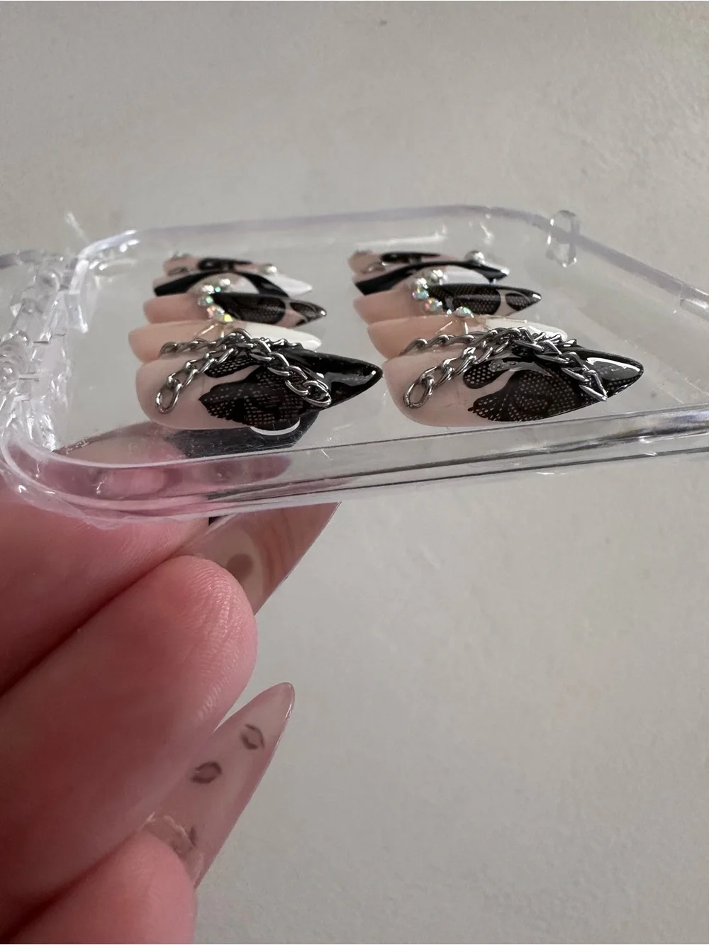 Custom Hand-Painted Long Stiletto Press On Nails Goth Cyber medium